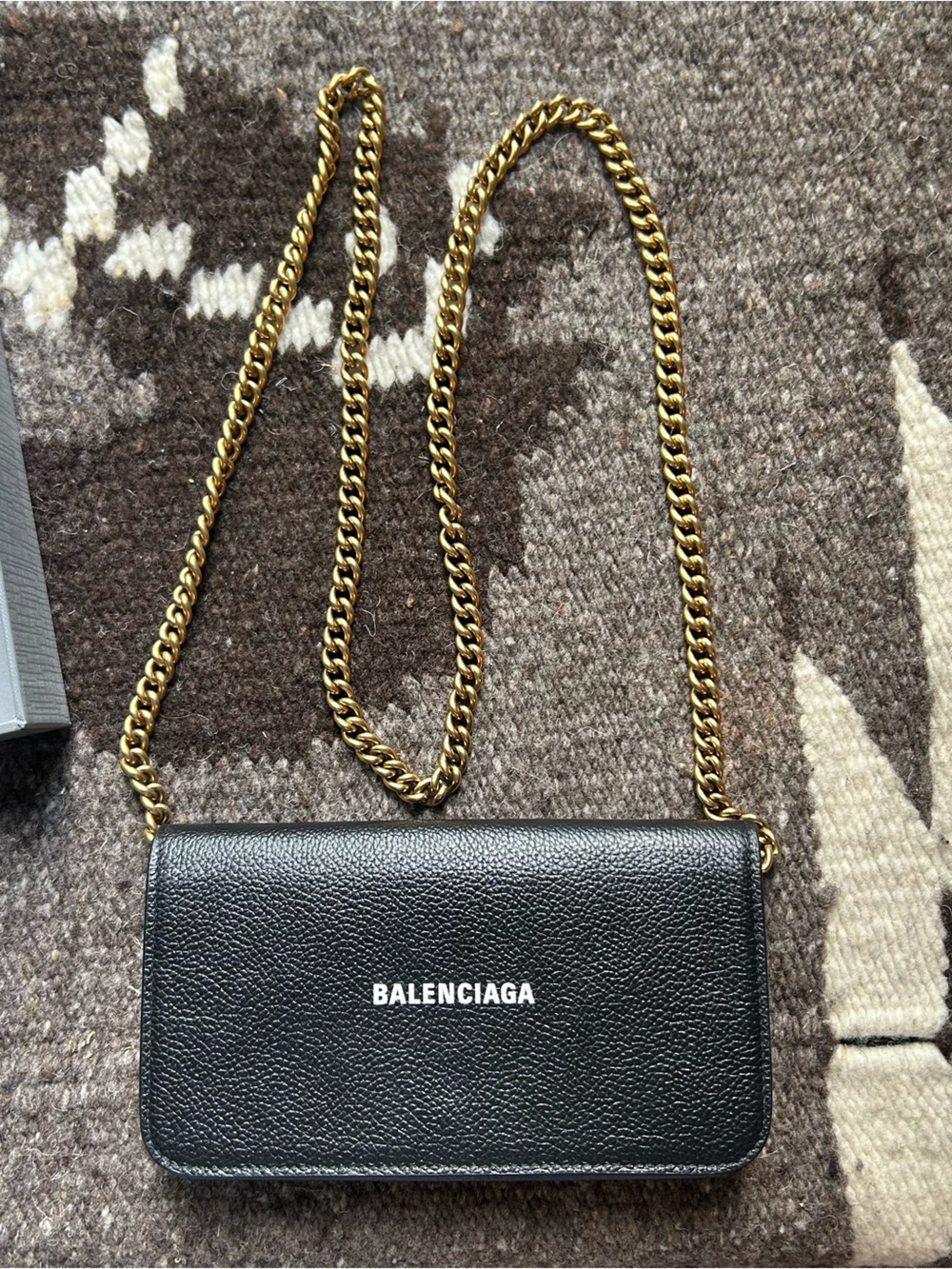 Balenciaga Black Leather Wallet-on-Chain with Gold Chain